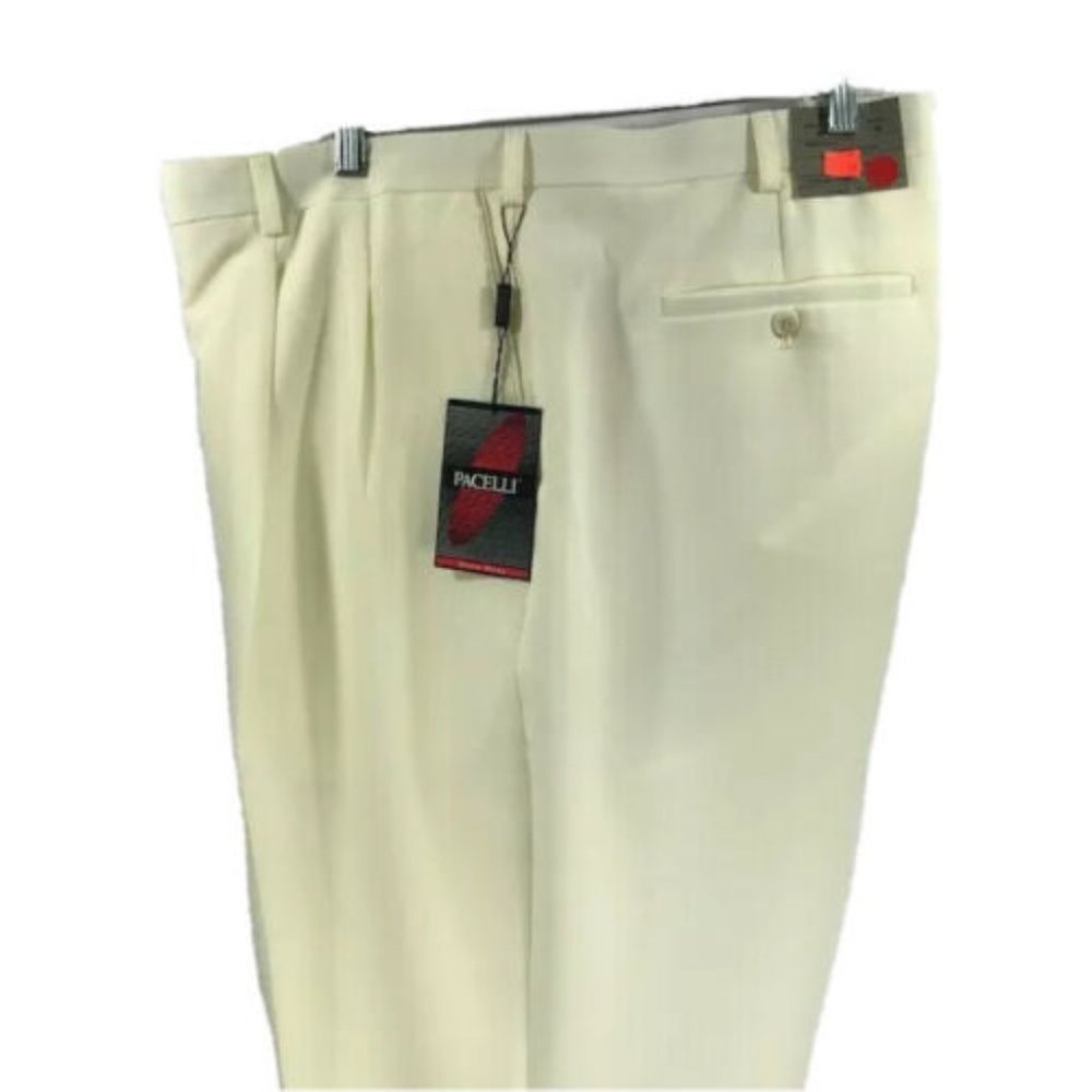 Pacelli Men's Ivory Dress Pants Pleated Cuffed Hem Polyester Sizes 50" - 60"